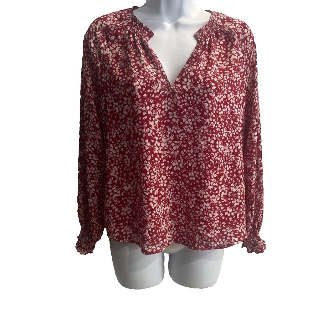Ann Taylor Factory Petite Floral Career Office Blouse SP Long Sleeve Cottagecore